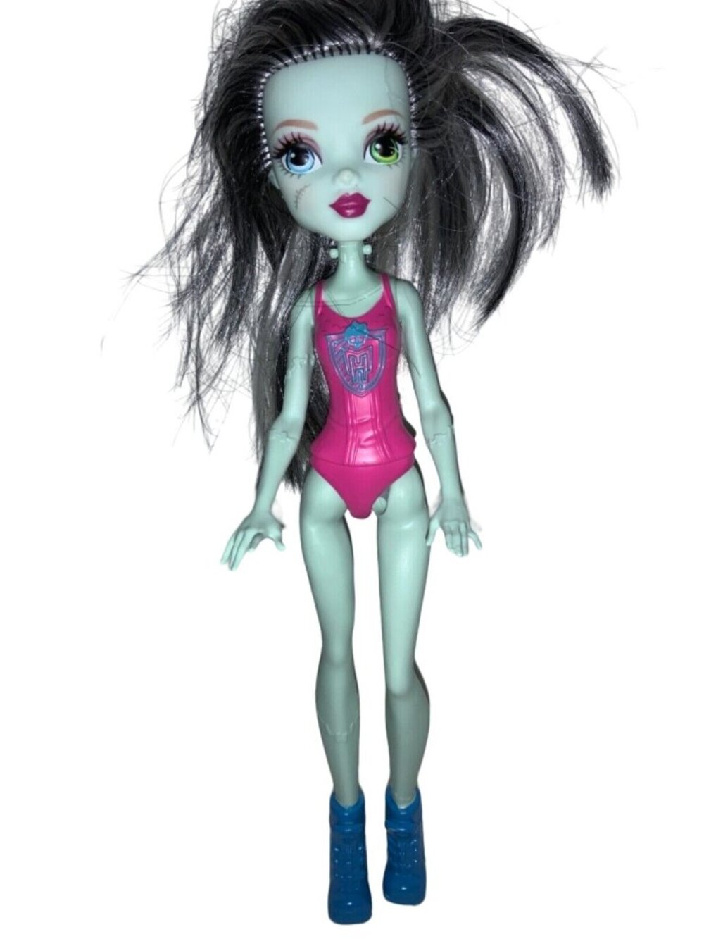 Monster High Frankie Stein Doll Pink Body Suit Blue Shoes 2015 Pre Owned